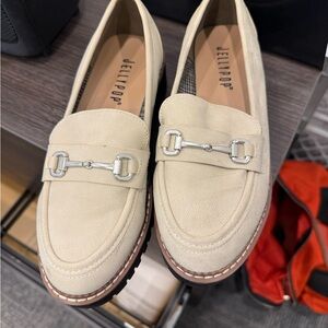 Jellypop Women's Beige Loafers with Silver Accents